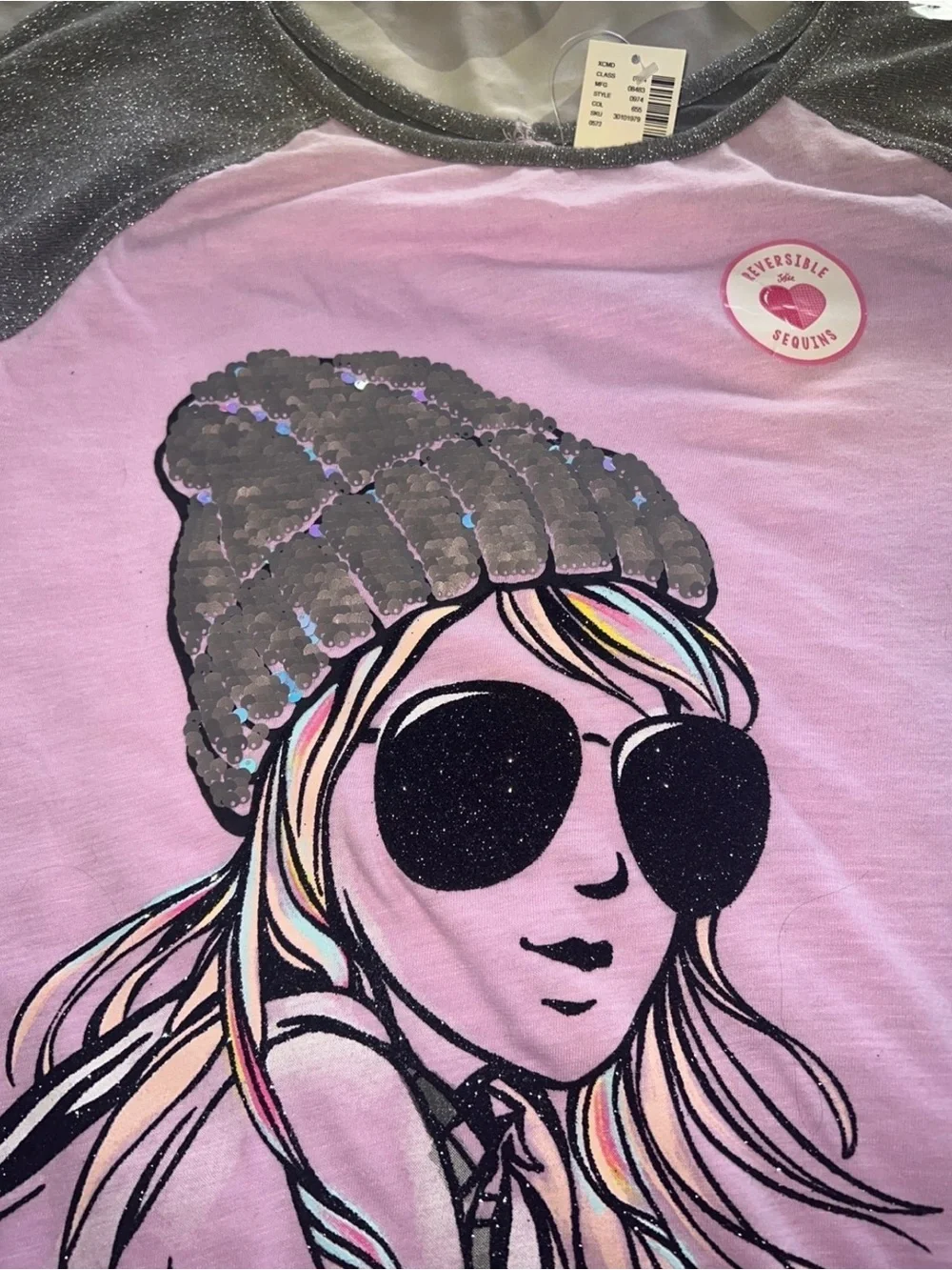 Justice Graphic Long Sleeve Top with Shimmery Gray Sleeves